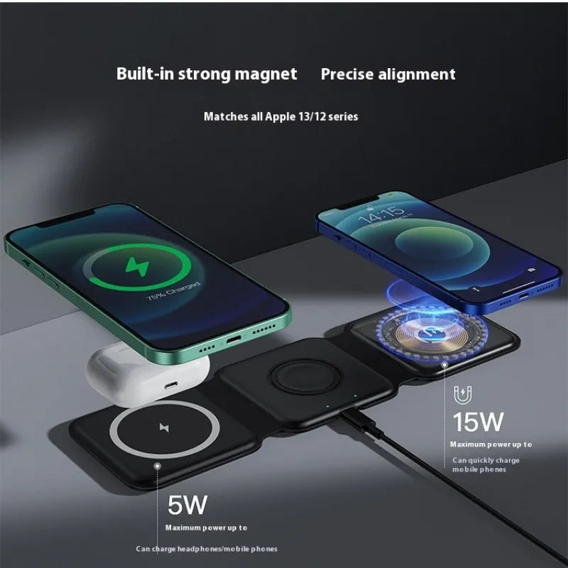 3 In 1 Magnetic Wireless Charging Folding Mobile Phone Holder